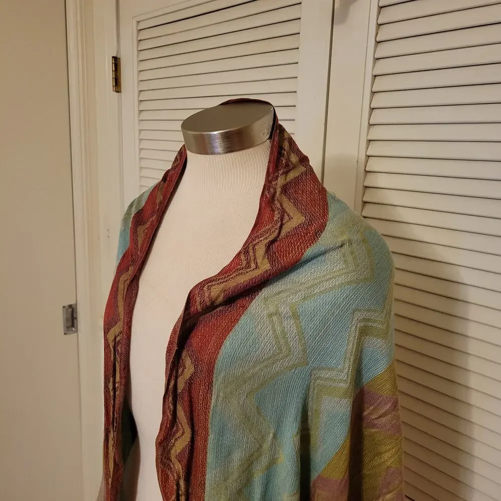 Colorful Zigzag Pattern Reversible Viscose Pashmina Scarf 80x28